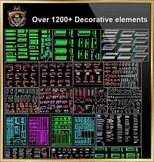 ᩏver 1200+ Decorative elements CAD Blocks V.3᪢> </font></b></p>
			<p style=